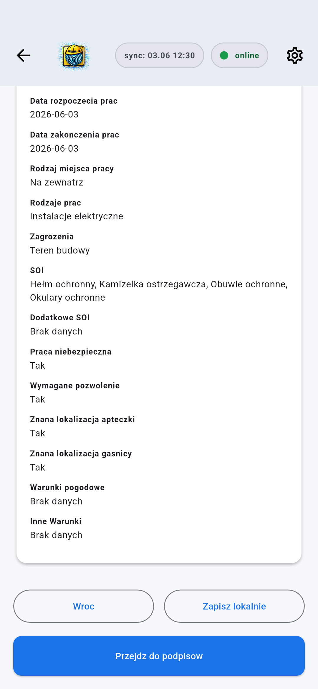 Podgląd odprawy przed podpisami