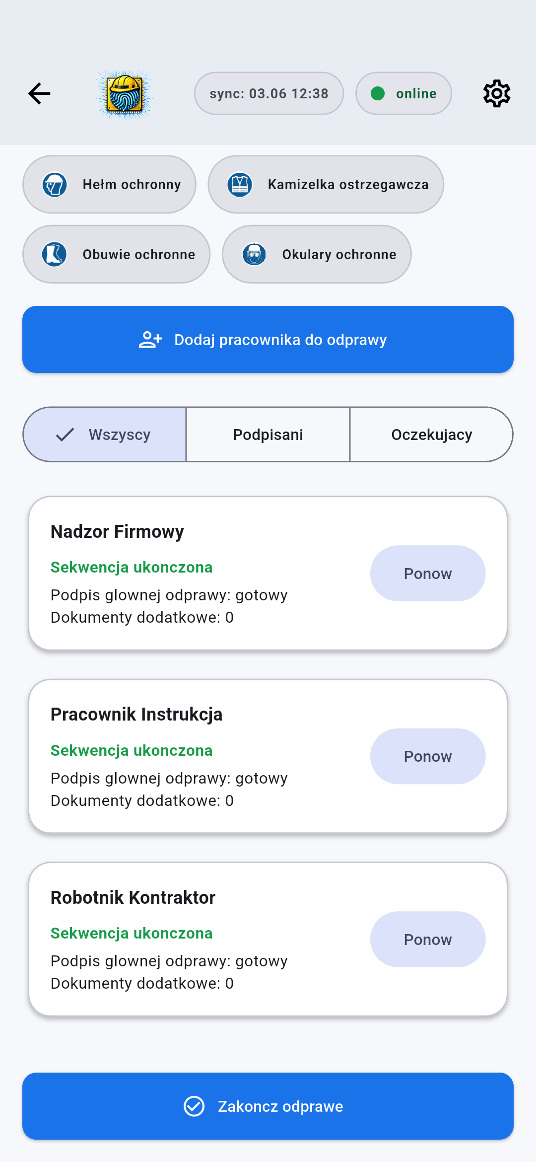Lista uczestników z kompletem podpisów